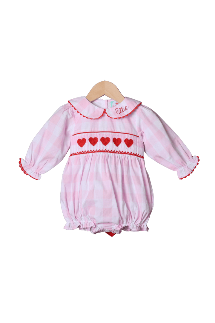 The Smocked Flamingo Apparel & Accessories Smocked Pink Buffalo Check Heart Tie Bubble
