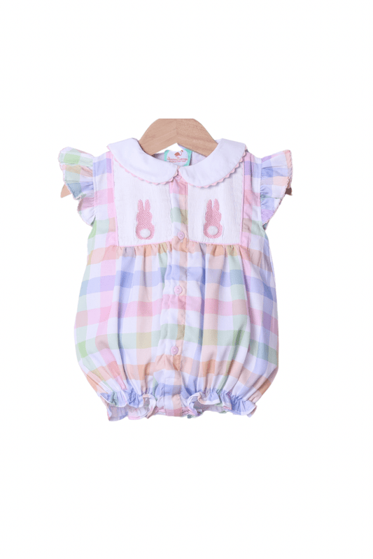 The Smocked Flamingo Apparel & Accessories Smocked Pink Bunny Pastel Plaid Bubble