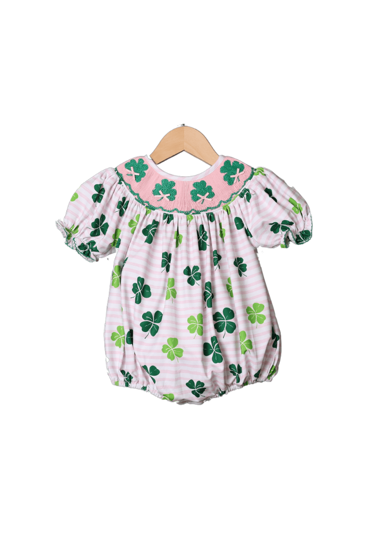 The Smocked Flamingo Apparel & Accessories Smocked Pink Clover Bishop Bubble