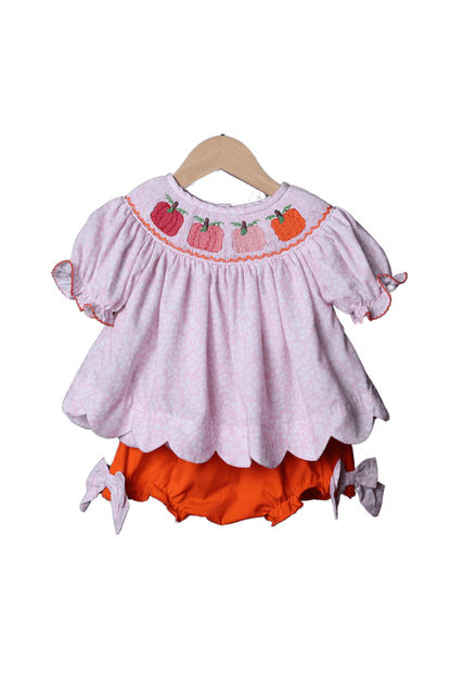 The Smocked Flamingo Apparel & Accessories Smocked Pink Floral Pumpkin Bloomer Set