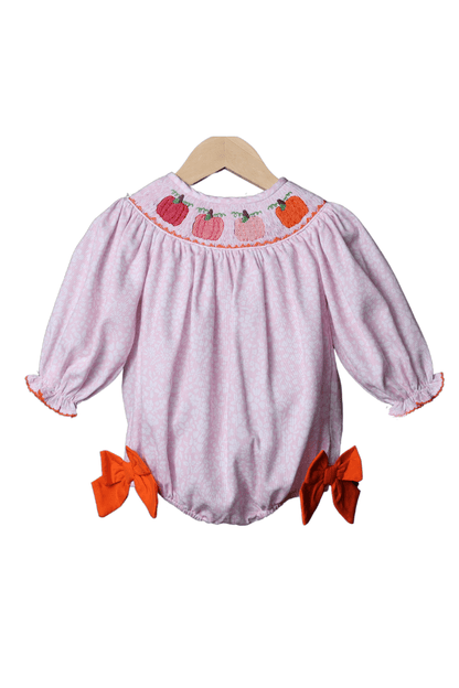 The Smocked Flamingo Apparel & Accessories Smocked Pink Floral Pumpkin Bubble-Long Sleeve