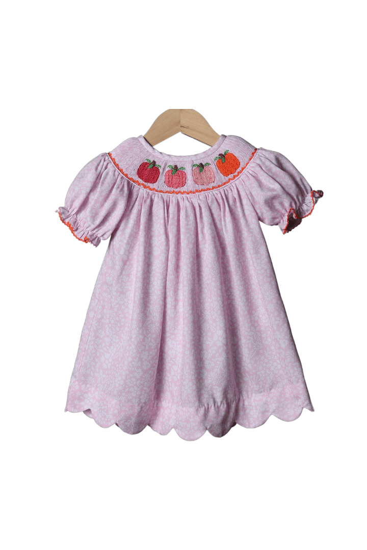 The Smocked Flamingo Apparel & Accessories Smocked Pink Floral Pumpkin Dress