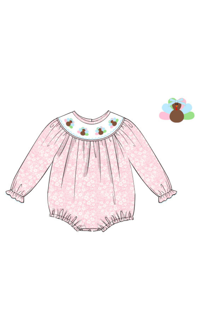 The Smocked Flamingo Apparel & Accessories Smocked Pink Floral Turkey Bubble