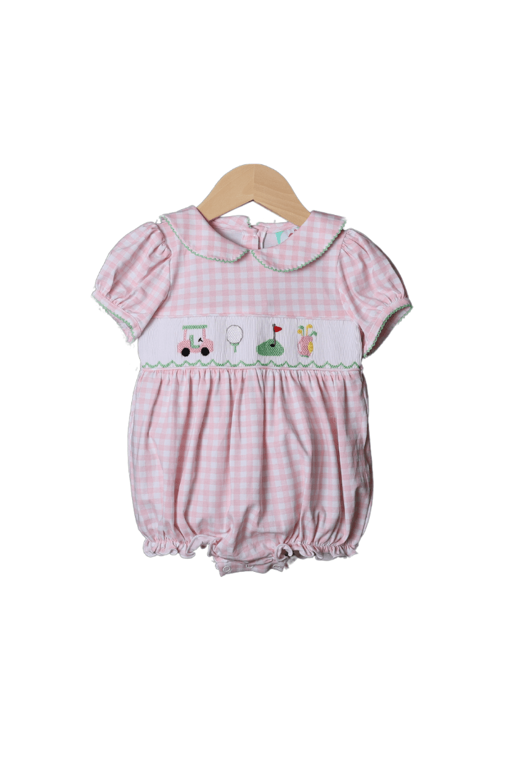 The Smocked Flamingo Apparel & Accessories Smocked Pink Gingham Golf Bubble