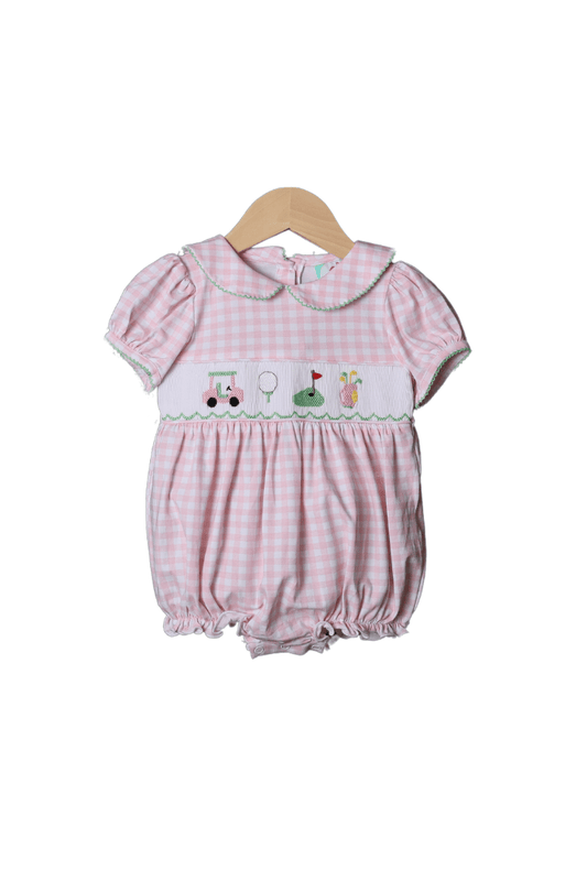 The Smocked Flamingo Apparel & Accessories Smocked Pink Gingham Golf Bubble