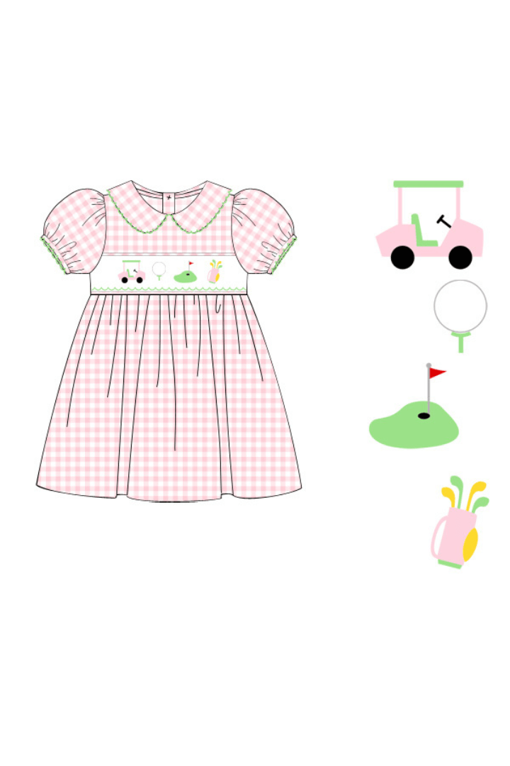 The Smocked Flamingo Apparel & Accessories Smocked Pink Gingham Golf Dress