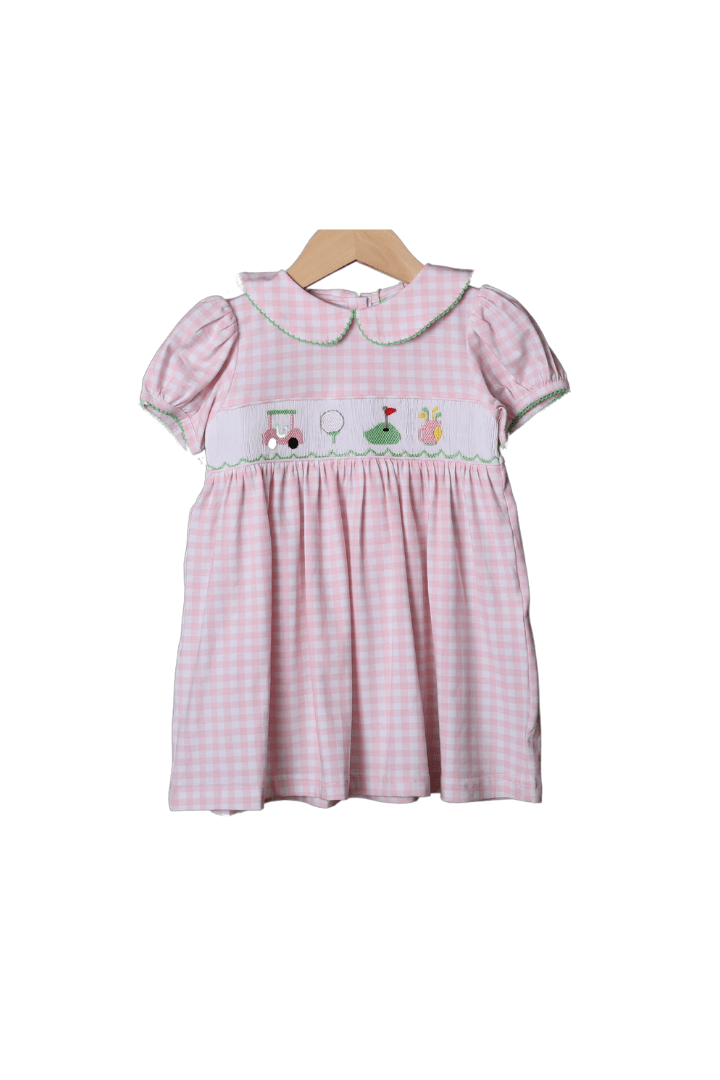 The Smocked Flamingo Apparel & Accessories Smocked Pink Gingham Golf Dress