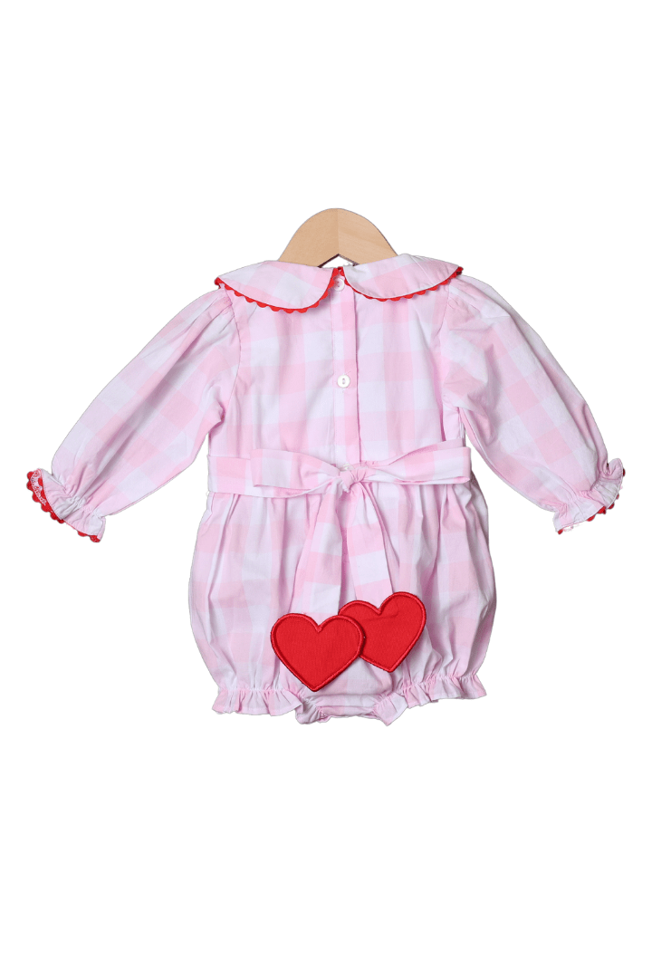 The Smocked Flamingo Apparel & Accessories Smocked Pink Gingham Heart Tie Bubble