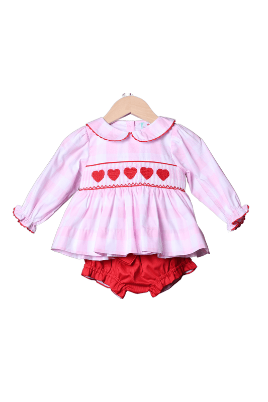 The Smocked Flamingo Apparel & Accessories Smocked Pink Gingham Heart Tie Set