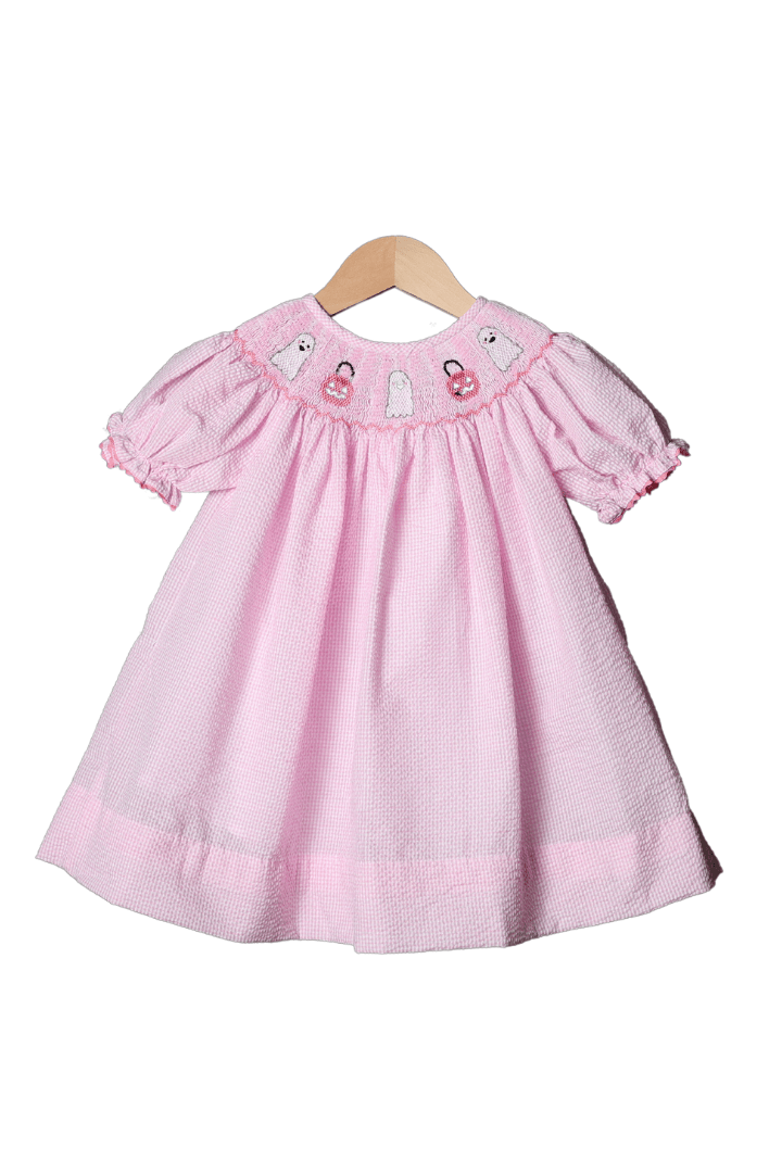 The Smocked Flamingo Apparel & Accessories Smocked Pink Gingham Seersucker Ghost Dress