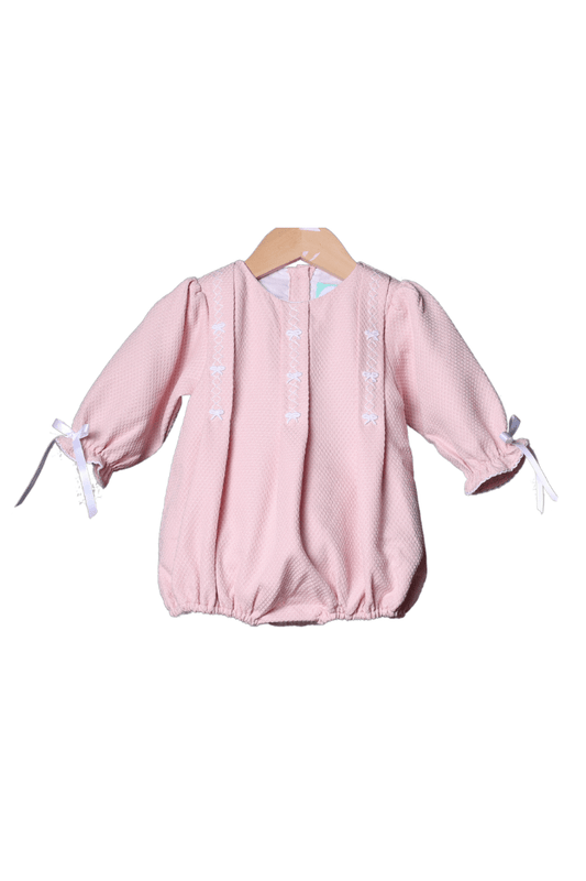 The Smocked Flamingo Apparel & Accessories Smocked Pink Honeycomb Bow Bubble