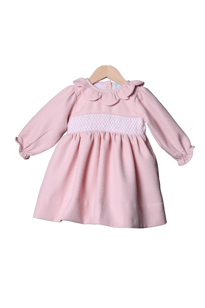 The Smocked Flamingo Apparel & Accessories Smocked Pink Honeycomb Pearl Dress