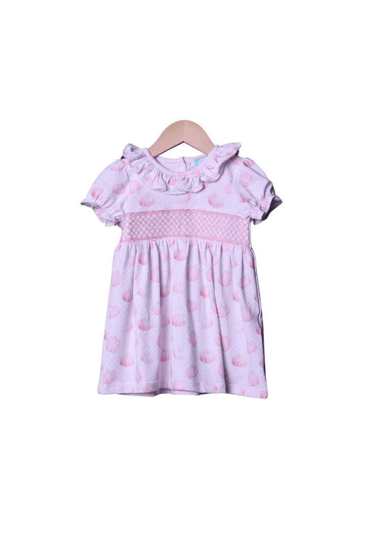 The Smocked Flamingo Apparel & Accessories Smocked Pink Knit Pumpkin Dress