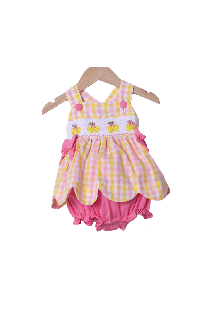 The Smocked Flamingo Apparel & Accessories Smocked Pink Lemonade Scalloped Skirted Bubble