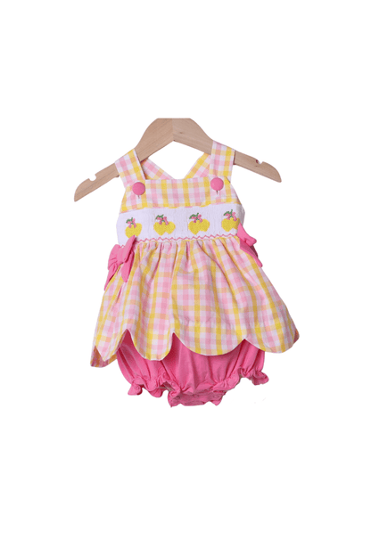 The Smocked Flamingo Apparel & Accessories Smocked Pink Lemonade Scalloped Skirted Bubble