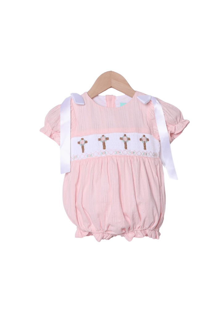 The Smocked Flamingo Apparel & Accessories Smocked Pink Linen Cross Bubble