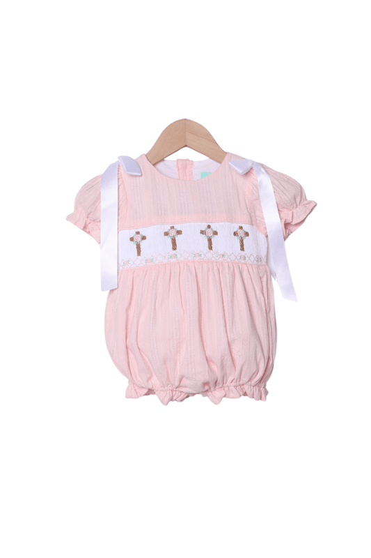 The Smocked Flamingo Apparel & Accessories Smocked Pink Linen Cross Bubble