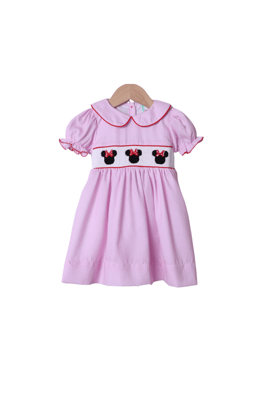 The Smocked Flamingo Apparel & Accessories Smocked Pink Mouse Oh, Two-dles Dress