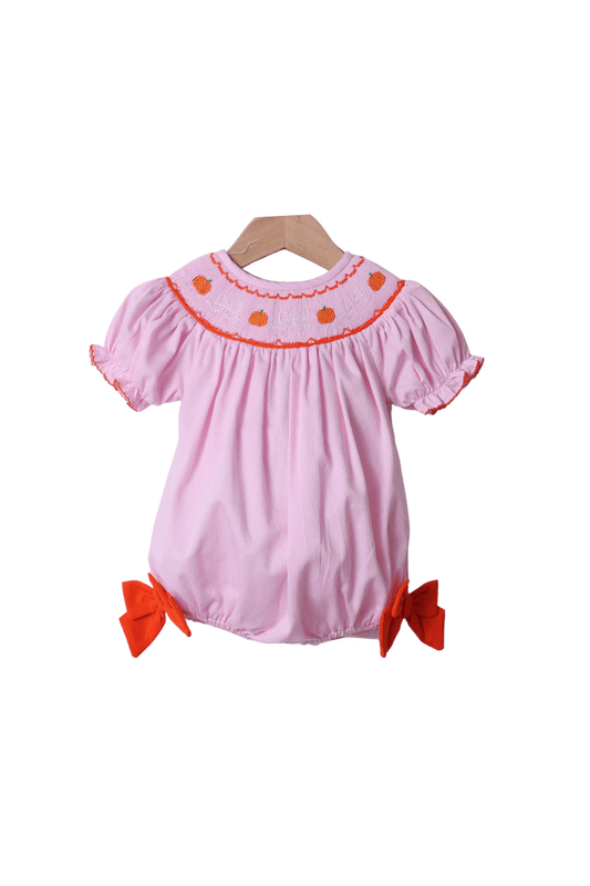 The Smocked Flamingo Apparel & Accessories Smocked Pink Pique Bow Pumpkin Bubble