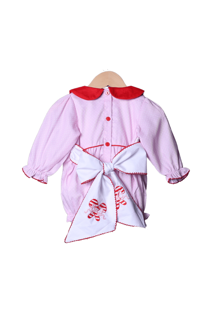 The Smocked Flamingo Apparel & Accessories Smocked Pink Polka Dot Candy Cane Bubble