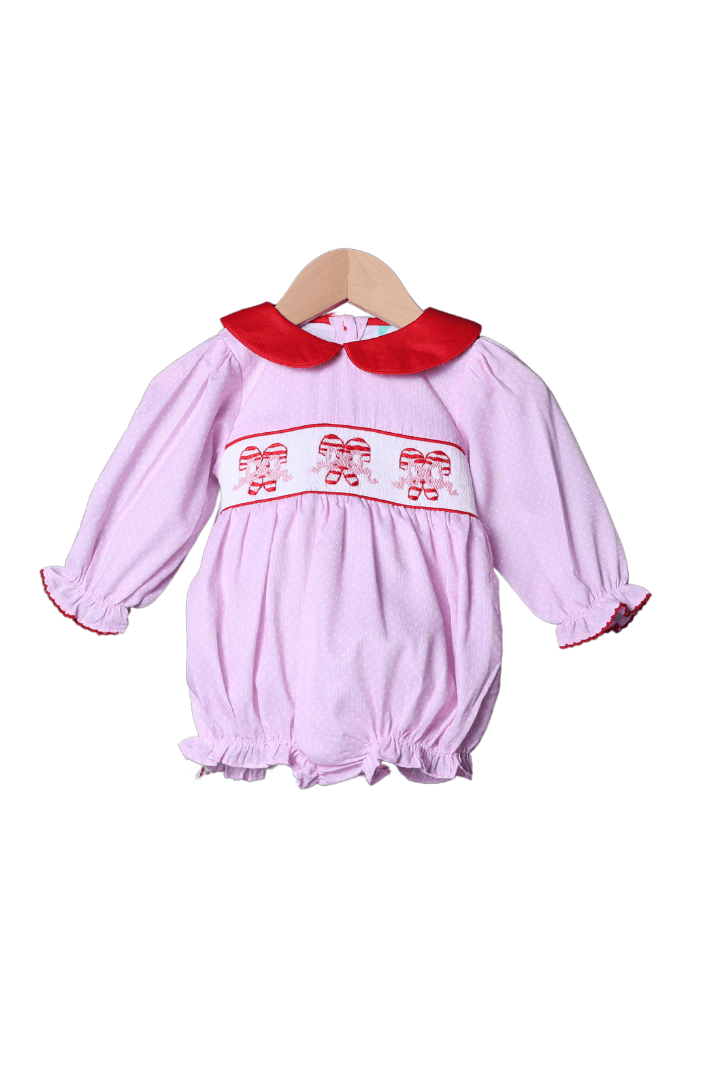 The Smocked Flamingo Apparel & Accessories Smocked Pink Polka Dot Candy Cane Bubble