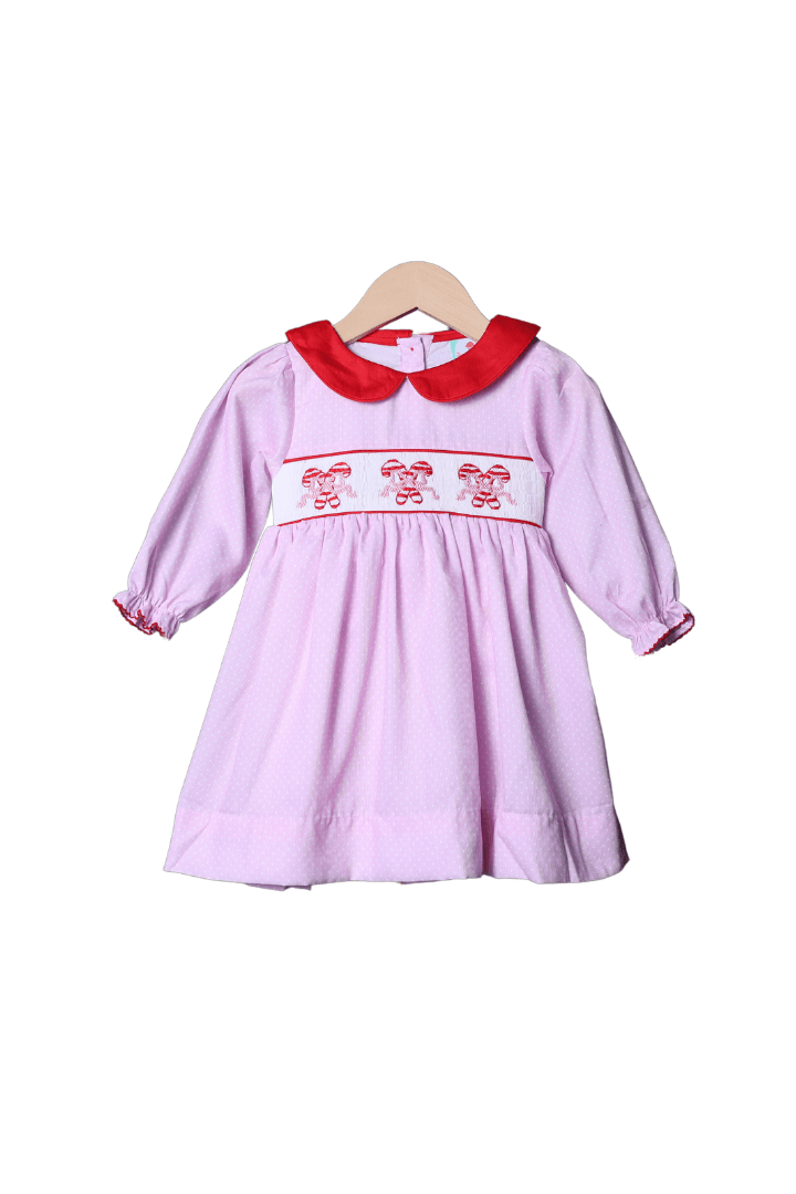 The Smocked Flamingo Apparel & Accessories Smocked Pink Polka Dot Candy Cane Dress