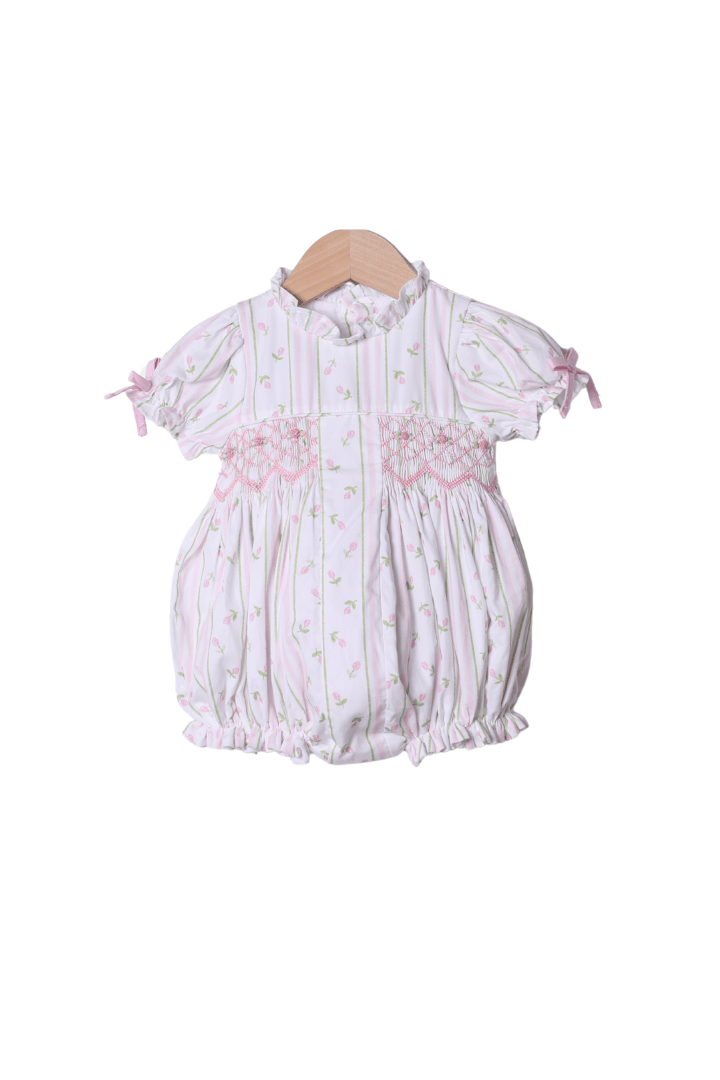The Smocked Flamingo Apparel & Accessories Smocked Pink Rose Trellis Bow Bubble