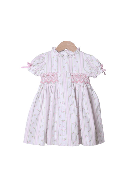 The Smocked Flamingo Apparel & Accessories Smocked Pink Rose Trellis Bow Dress