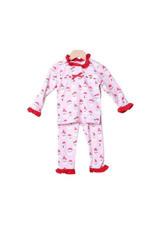 The Smocked Flamingo Apparel & Accessories Smocked Pink Santa Ruffle Lounge Set