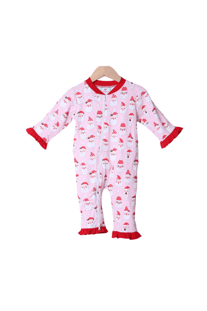 The Smocked Flamingo Apparel & Accessories Smocked Pink Santa Ruffle Zippys