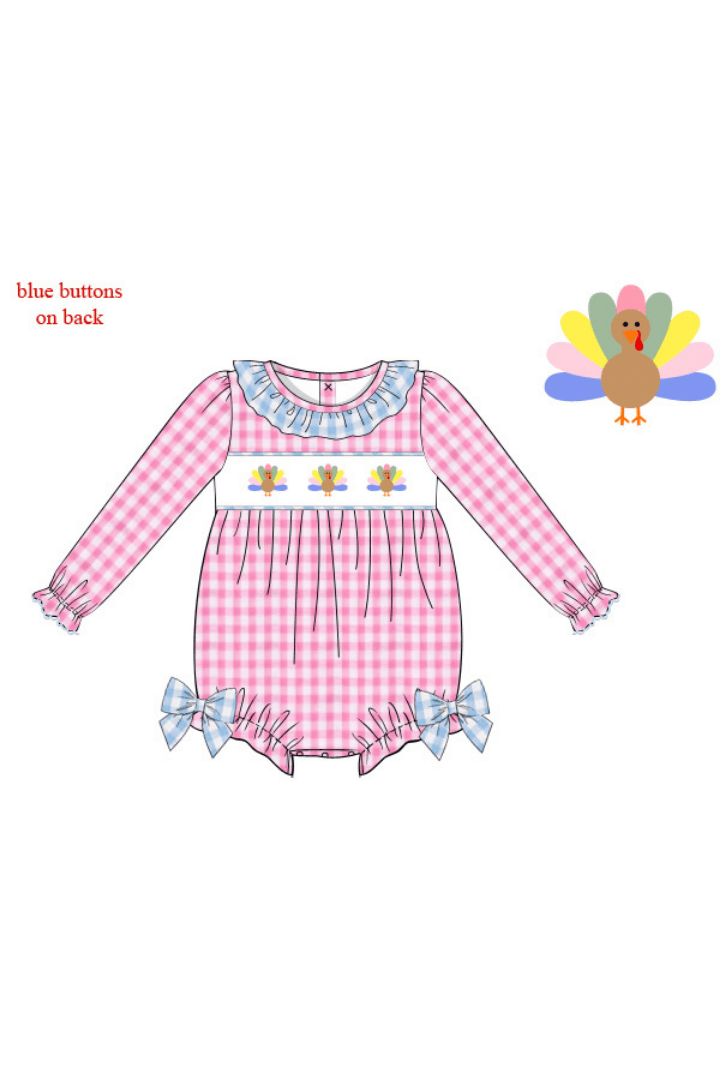 The Smocked Flamingo Apparel & Accessories Smocked Pink Seersucker Turkey Bubble