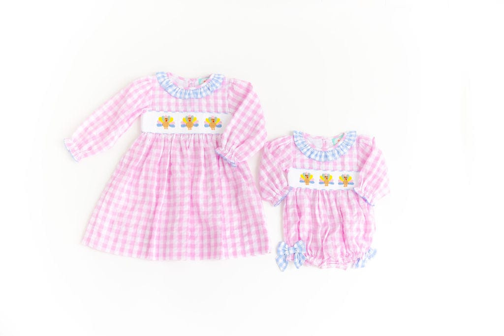 The Smocked Flamingo Apparel & Accessories Smocked Pink Seersucker Turkey Bubble