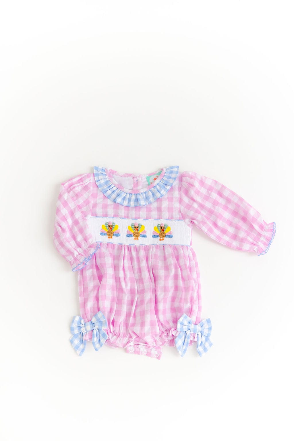 The Smocked Flamingo Apparel & Accessories Smocked Pink Seersucker Turkey Bubble