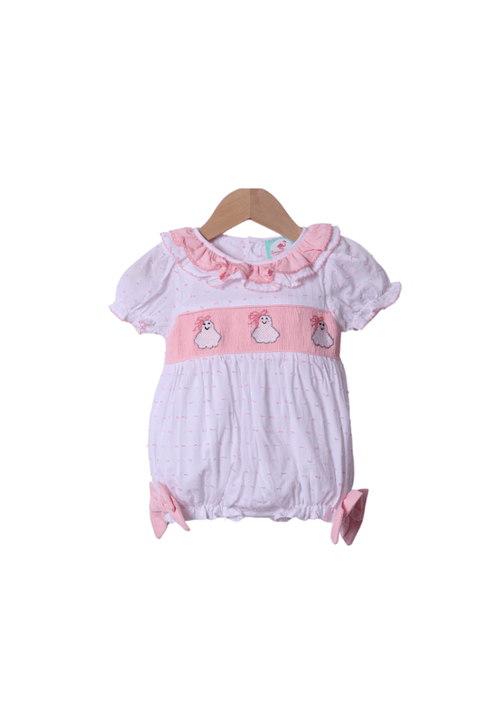 The Smocked Flamingo Apparel & Accessories Smocked Pink Swiss Dot Bow Ghost Bubble