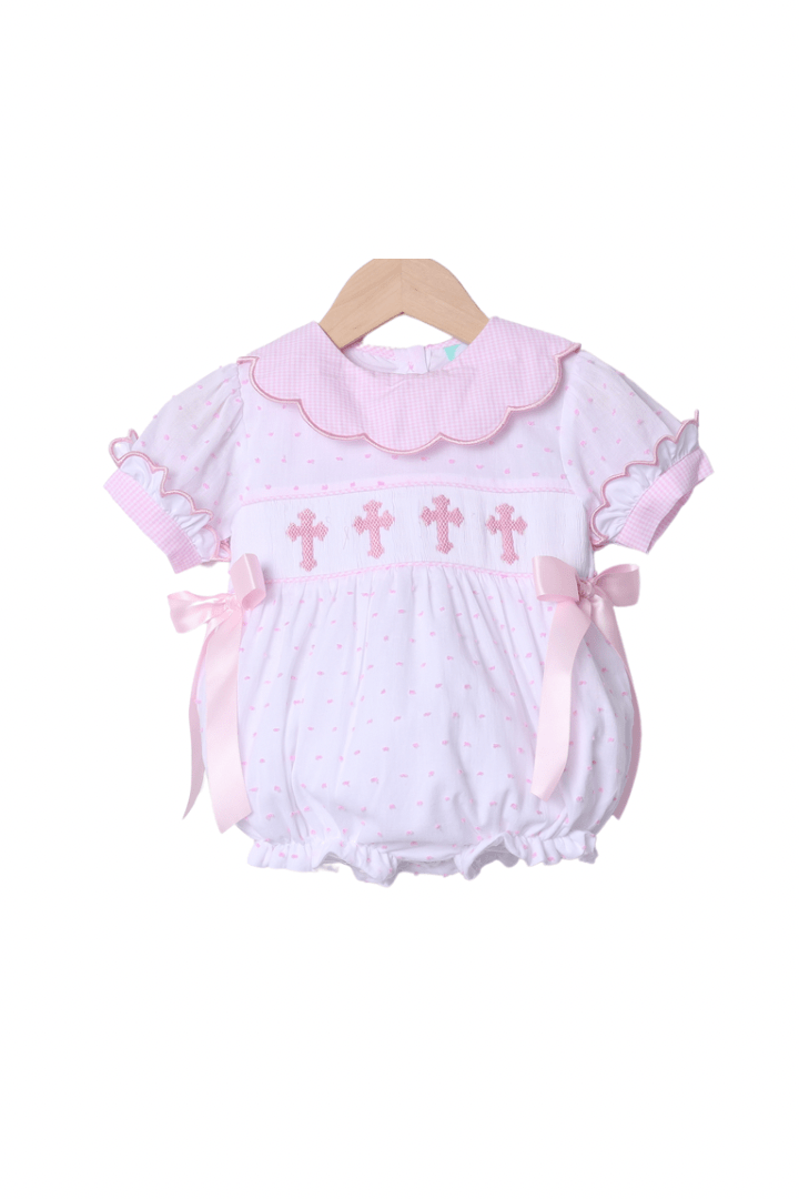 Smocked Big Sister Pink Swiss Dot Bubble main image 1