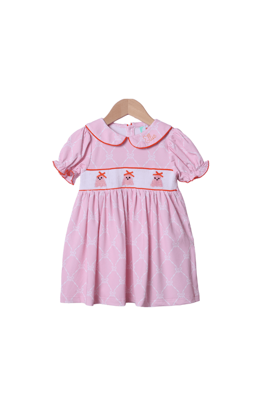 The Smocked Flamingo Apparel & Accessories Smocked Pink Trellis Ghost Dress