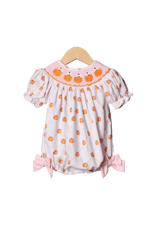 The Smocked Flamingo Apparel & Accessories Smocked Pink Trellis Pumpkin Bubble