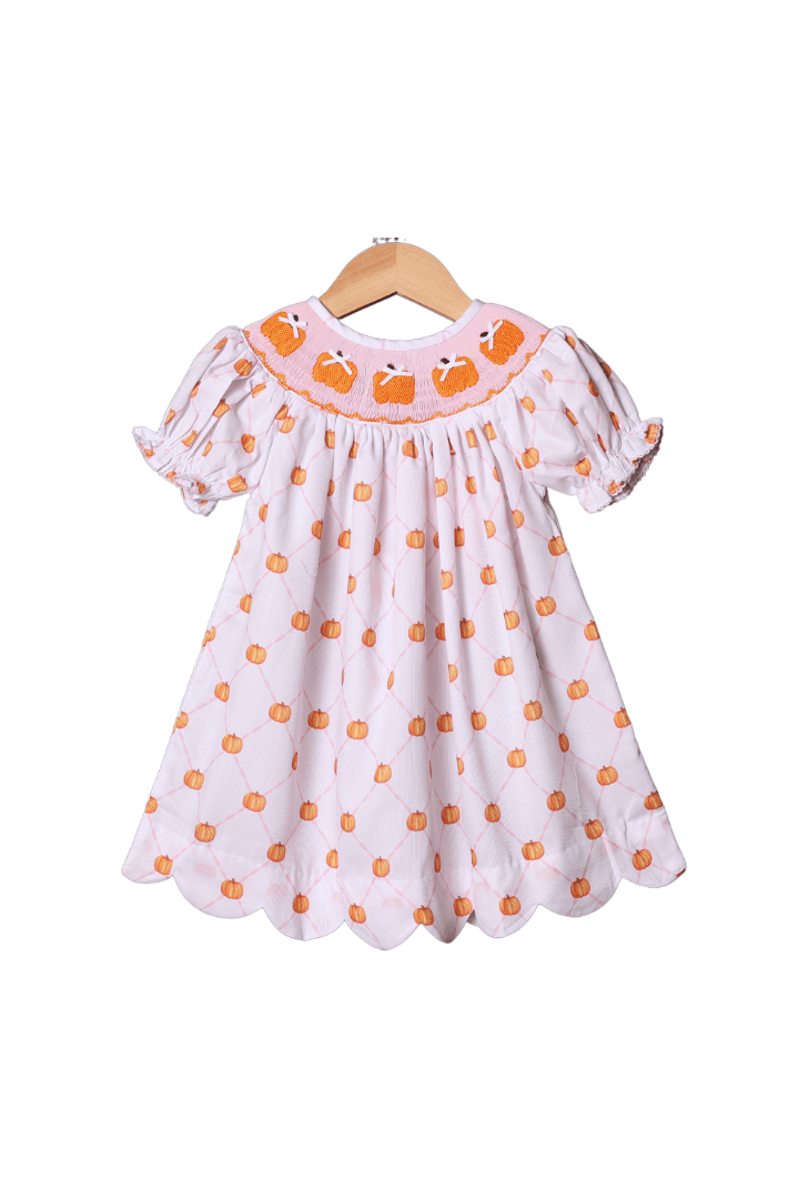 The Smocked Flamingo Apparel & Accessories Smocked Pink Trellis Pumpkin Dress