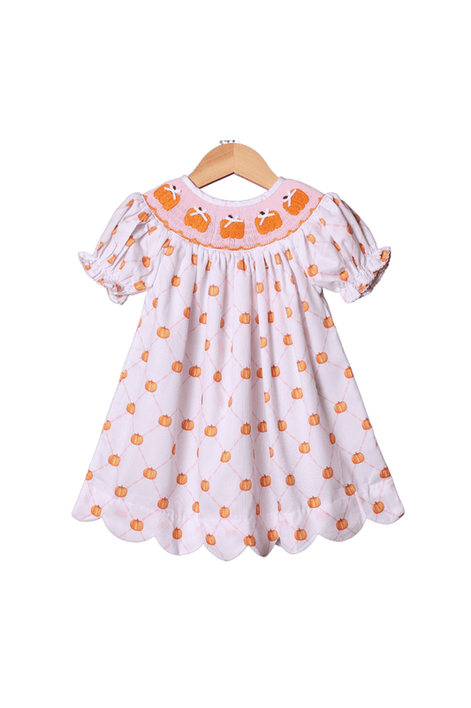 The Smocked Flamingo Apparel & Accessories Smocked Pink Trellis Pumpkin Dress