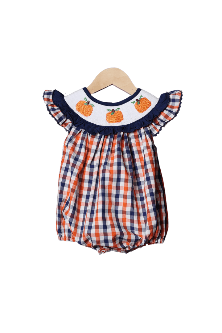 The Smocked Flamingo Apparel & Accessories Smocked Plaid Pumpkin Bishop Bubble