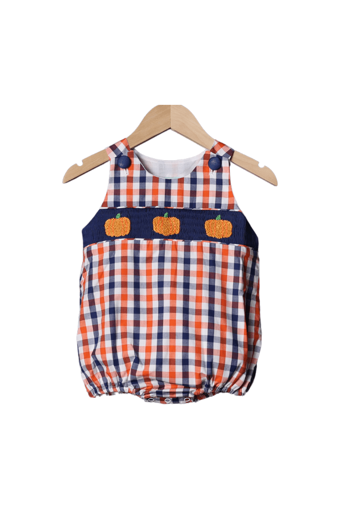 The Smocked Flamingo Apparel & Accessories Smocked Plaid Pumpkin Bubble