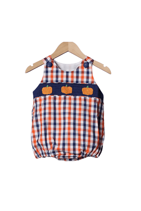 The Smocked Flamingo Apparel & Accessories Smocked Plaid Pumpkin Bubble