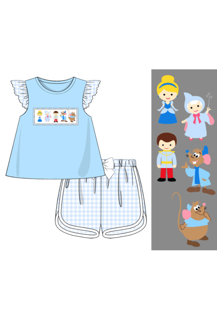 The Smocked Flamingo Apparel & Accessories Smocked Princess Blue Gingham Short Set