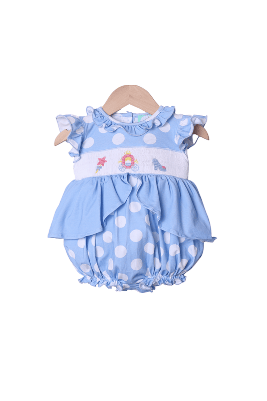 The Smocked Flamingo Apparel & Accessories Smocked Princess Carriage Blue Polka Dot Bubble