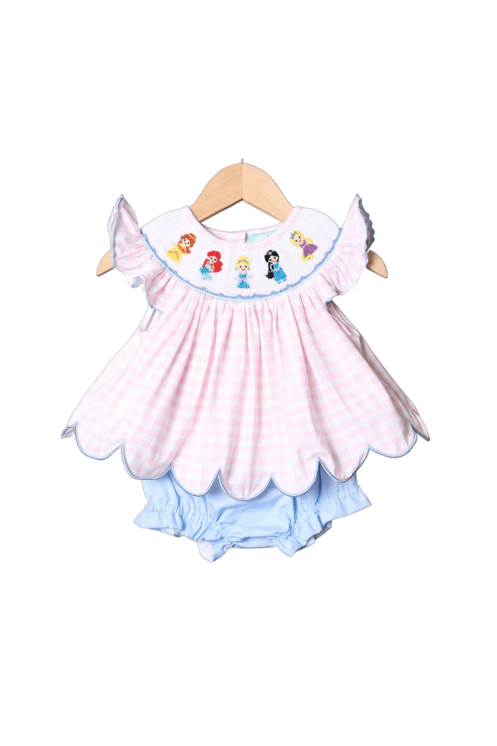 The Smocked Flamingo Apparel & Accessories Smocked Princess Pink Gingham Bishop Bloomer Set