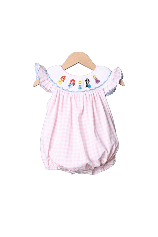 The Smocked Flamingo Apparel & Accessories Smocked Princess Pink Gingham Bishop Bubble