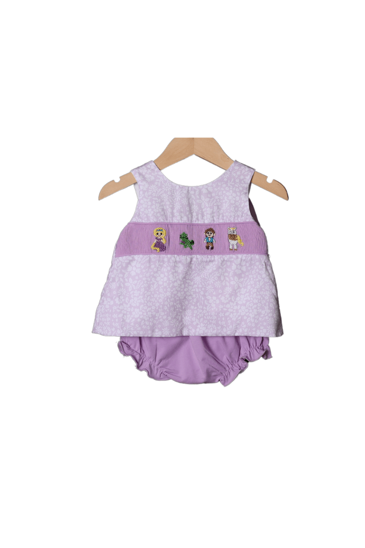 The Smocked Flamingo Apparel & Accessories Smocked Princess Purple Gingham Bloomer Set