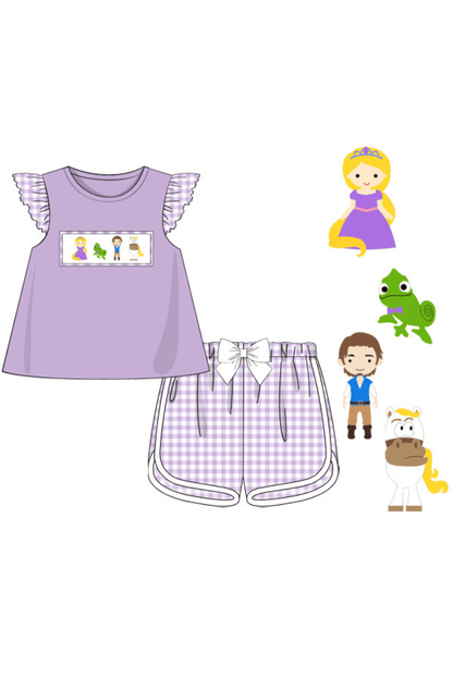 The Smocked Flamingo Apparel & Accessories Smocked Princess Purple Gingham Short Set