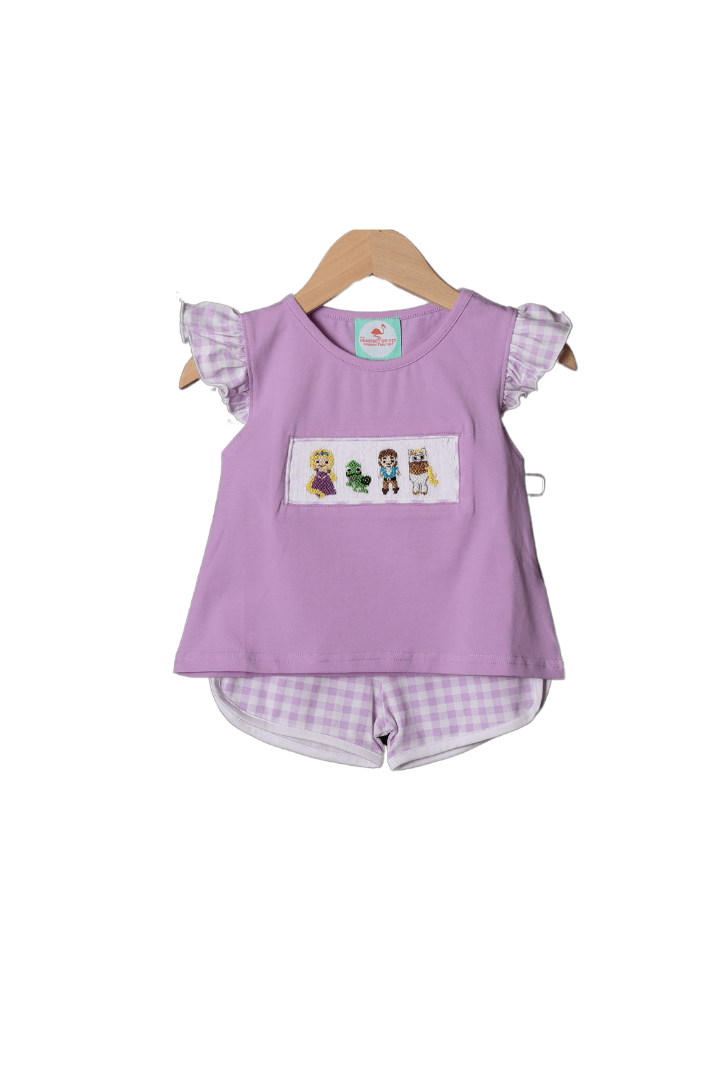 The Smocked Flamingo Apparel & Accessories Smocked Princess Purple Gingham Short Set