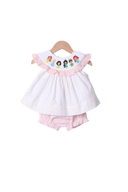 The Smocked Flamingo Apparel & Accessories Smocked Princess Swiss Dot Ruffle Bloomer Set